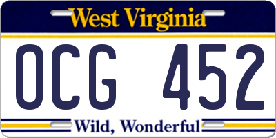 WV license plate OCG452
