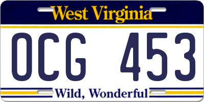 WV license plate OCG453