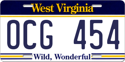 WV license plate OCG454