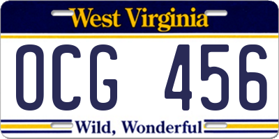 WV license plate OCG456
