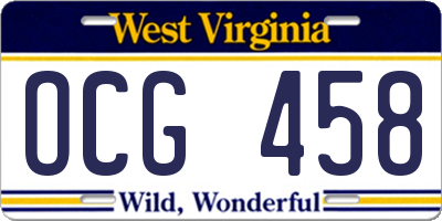WV license plate OCG458