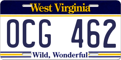 WV license plate OCG462