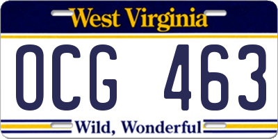 WV license plate OCG463