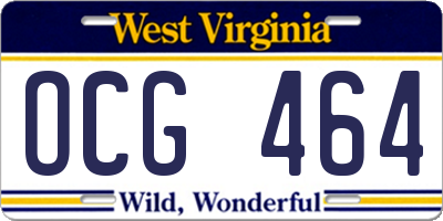 WV license plate OCG464