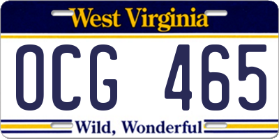 WV license plate OCG465