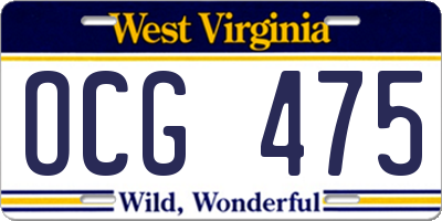 WV license plate OCG475
