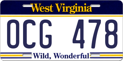 WV license plate OCG478