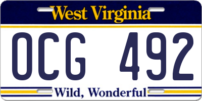 WV license plate OCG492