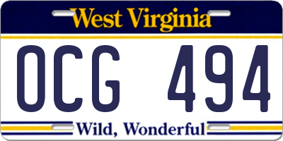WV license plate OCG494