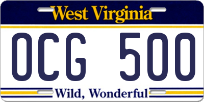 WV license plate OCG500