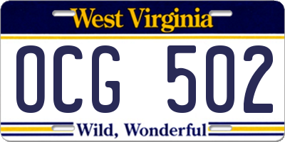 WV license plate OCG502