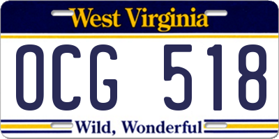 WV license plate OCG518