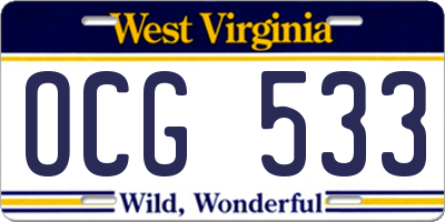 WV license plate OCG533