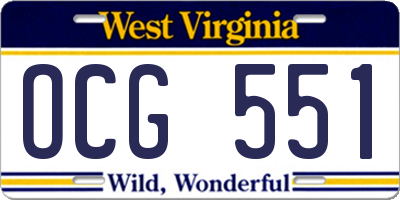 WV license plate OCG551