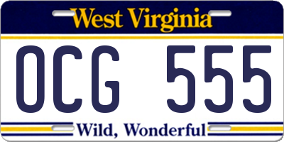 WV license plate OCG555