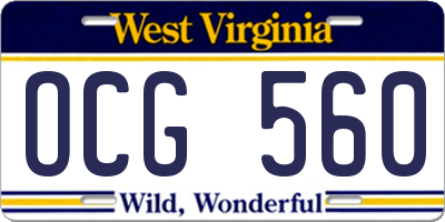 WV license plate OCG560