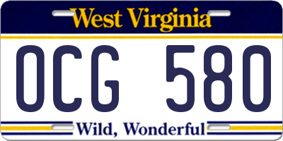 WV license plate OCG580