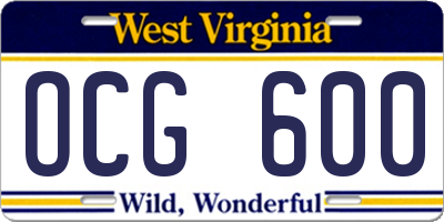 WV license plate OCG600