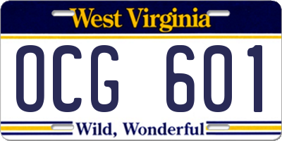 WV license plate OCG601