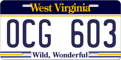 WV license plate OCG603