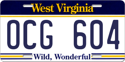 WV license plate OCG604