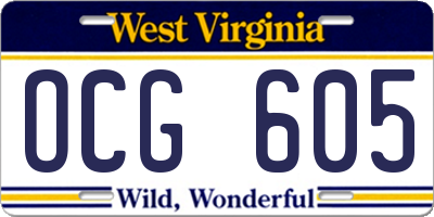 WV license plate OCG605