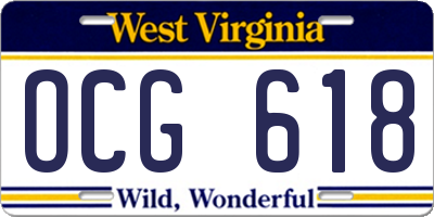 WV license plate OCG618