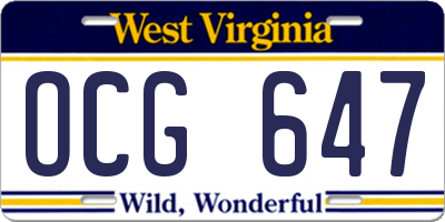 WV license plate OCG647