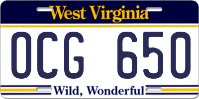 WV license plate OCG650