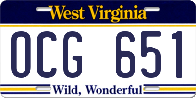WV license plate OCG651