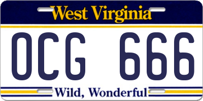 WV license plate OCG666