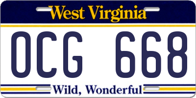 WV license plate OCG668