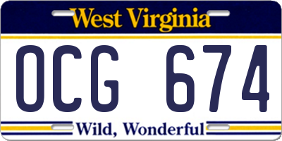 WV license plate OCG674