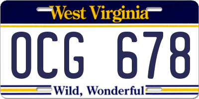 WV license plate OCG678