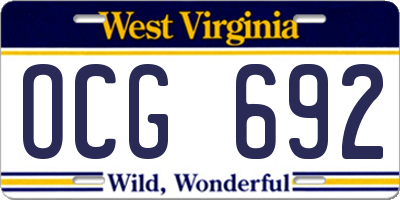 WV license plate OCG692