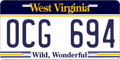 WV license plate OCG694