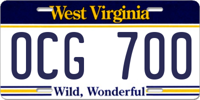 WV license plate OCG700