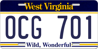 WV license plate OCG701
