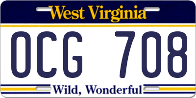 WV license plate OCG708
