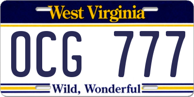 WV license plate OCG777