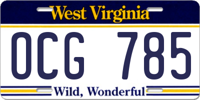 WV license plate OCG785