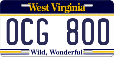 WV license plate OCG800