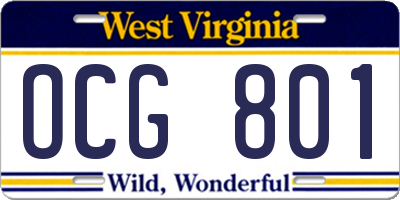 WV license plate OCG801