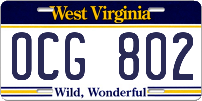 WV license plate OCG802