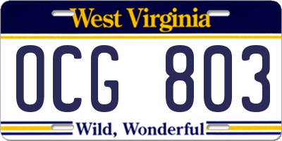 WV license plate OCG803