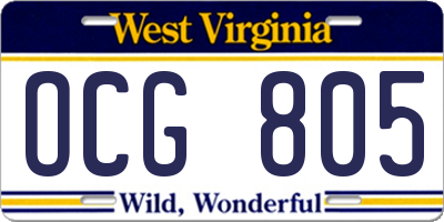WV license plate OCG805