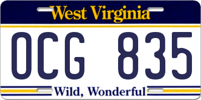 WV license plate OCG835