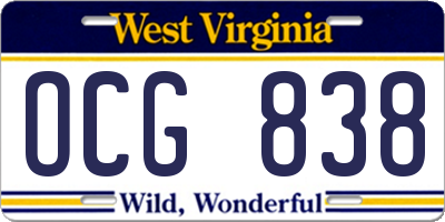 WV license plate OCG838