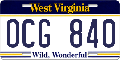 WV license plate OCG840