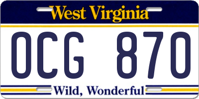 WV license plate OCG870
